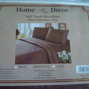 NIP Home Decor 4pc Embroidered Full Sheet set -Chocolate Brown